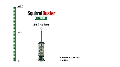 Squirrel Buster Legacy Squirrel-Proof Bird Feeder for Wild Birds – 4 Metal Removable Perches, 2.6 lb Seed Capacity, Chew-Proof Design, Easy to Clean, Green | Four removable metal perches, chew-proof construction, tool-free cleaning - size: 1 Pack