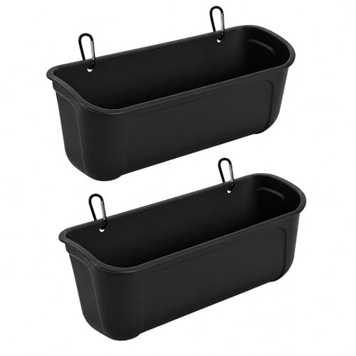 Chicken Feeder and Waterer 2 Pack, Hanging Fence Feed Trough with Clips, Chicken Coop Accessories Turkey Duck Poultry Feeder Livestock Feeding Container Trough, Black