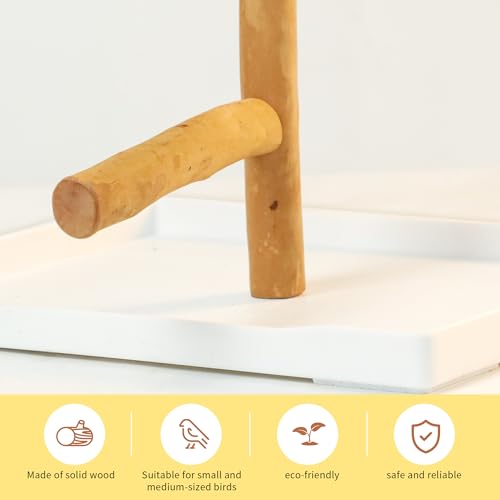 Natural Solid Wood Bird Perch Stand for Small & Medium Birds – Eco-Friendly, Sturdy Parrot Playstand with Hanging Toys & Rope Ring, Safe & Durable Bird Cage Accessory - color: WOOD-A