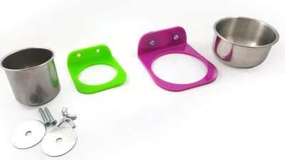 Bird Cage Feeder Cup Stainless Steel Food Water Feeding Bowl Cup with Plastic Holder Cage Accessories for Small Parakeet Budgie Cockatiel Lovebird Conure Pet Supplies (L)