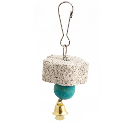 Bird Grinding Beak Stone with Bell, Mineral Lava Block, Teeth Trimming Chewing Toy for Chinchilla, Bunny, Parrot, Calcium Supplement