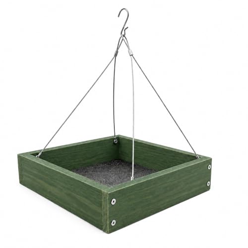 Platform Bird Feeder,Tray Bird feeders Outdoors,Wooden Tray Bird Feeder Hanging Platform,Platform Bird Feeder Tray,Suitable for Birds in Outdoor Gardens and Courtyards(A3-Green)