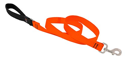 Dog Leash by Lupine in 1" Wide Blaze Orange 4-Foot Long with Padded Handle - size: 1" wide; 4-ft long