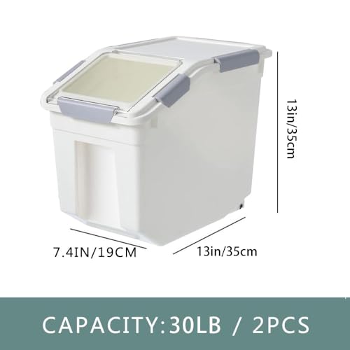 30lb Food Storage Container with Scoop with Handle & Wheels, 2 Pack | Plastic Kitchen Pantry Organization for Rice Flour Pet Food Cereal Baking Supplies Dispenser Storage - color: 2 pack- 30 lb