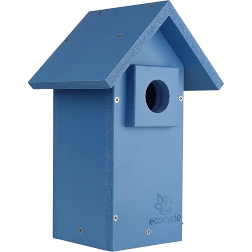 Bluebird Bungalow Recycled Plastic Bird House with Predator Guard and Clean-Out Door, Wild Bird House and Outdoor Décor, Blue
