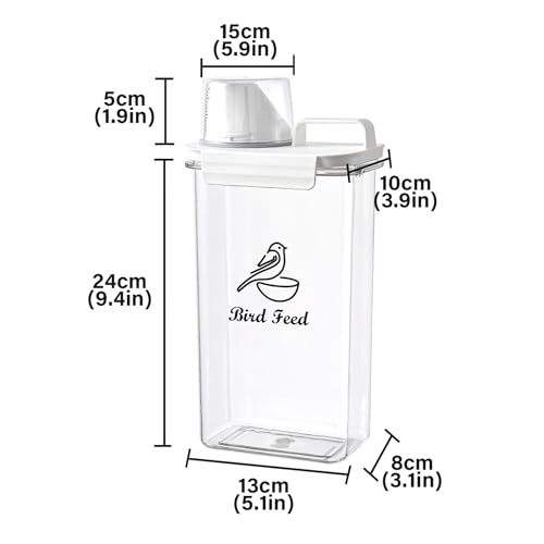 Bird Seed Storage Container Portable,2.5L/3 Qt Airtight Pet Food Container with Measuring Cup,Bird Food Container for Wild Bird Sunflower Seed-BPA Free Transparent - color: Bird