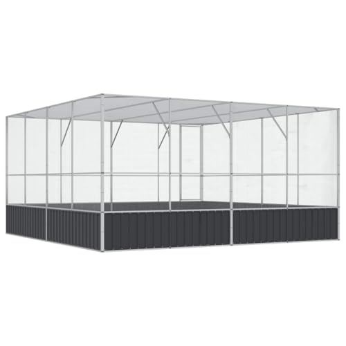 Galvanized Steel Aviary for Birds, Large Parrot Cage with Lockable Door, 164.6x163x83.5 Inch Outdoor Bird Enclosure for Budgies, Rabbits, Ducks, Chickens