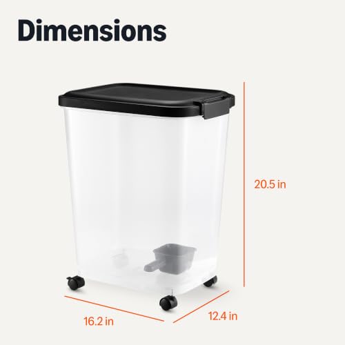 Amazon Basics Pet Food Storage Container with Wheels, BPA-Free, Detachable Scoop, 30lbs Capacity, Reliable Seal - size: 30lbs