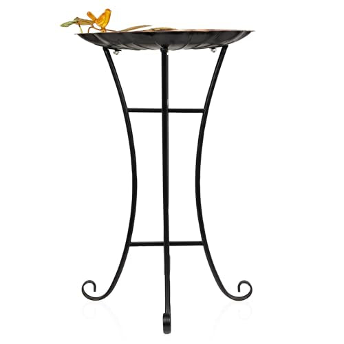 Alpine Corporation ORS882 Outdoor Metal Birdbath w/ Stylish Stand, Sunflower Birdbath Bowl and Stand Set, 29"H, Yellow/Green - color: Yellow/Green