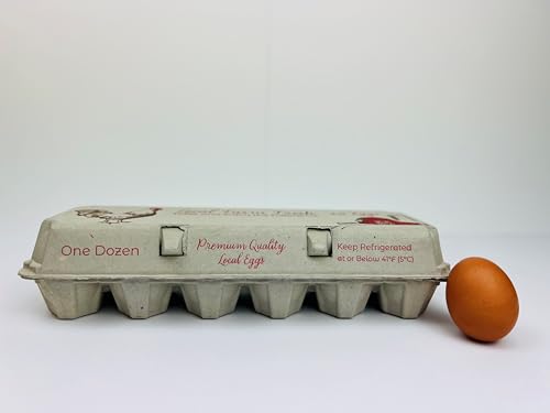 12 Count Egg Cartons - Printed Red/Brown - Recycled Paper Pulp, Solid Top S | tyle for Chicken Eggs - Made in USA