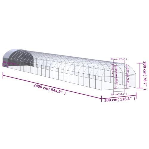 Large Chicken Coop, 118.1x118.1x78.7 in Metal Poultry Run Walk-in Cage with Polyethylene Roof, Galvanized Steel Hen House Enclosure for Ducks and Small Animals, Silver - color: Silver-N