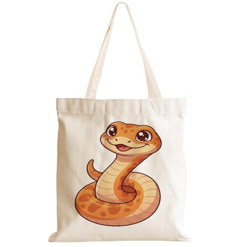 Cartoon Canvas Tote Bag, Gifts for Women Men Birthday Christmas Reusable Tote Shoulder Bag for Grocery Shopping 01 - color: Snake 482