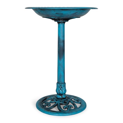 Backyard Expressions Outdoor Garden Bird Bath - Blue - Weather Resistant Polyresin - 27 Inch - color: Blue