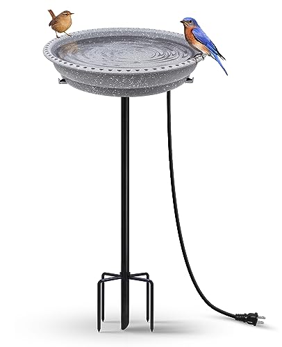 BIRD WISH Heated Bird Bath, Stable 5-Prong Metal Base Thermostat Control Weather Resistance All Seasons Available 75W Heated Bird Baths for Outdoors for Winter Garden Yard Patio Lawn, Spotted Grey - color: Spotted Grey