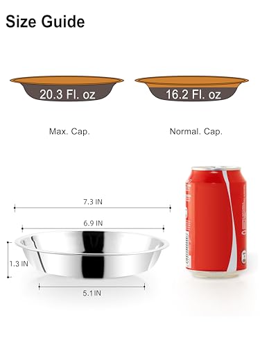 VENTION Stainless Steel Shallow Cat Food Bowl 7.3 Inch, Medium Whisker Fatigue Cat Food Dish 20.2 Fl.oz, Replacement Basic Kitten Bowls Bulk for Elevated Stand, Dishwasher Safe (Set of 2) - size: 7 3/10 Inch-Outer Dia.