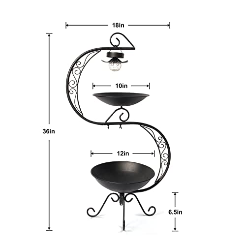 Bird Baths for Outside with Solar Lights, 36" Black Metal Birdbaths for Outdoors, Antique Bird Feeders with Flower Planter Pedestal for Garden, Yard, Patio Decor - color: Black