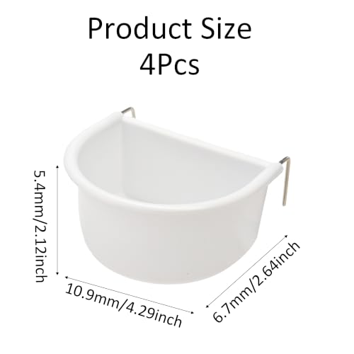 4Pcs Bird Cage Feeder Cups, Hanging Plastic Food and Water Bowls with Metal Hooks for Small Birds, Parrots, Parakeets, Pigeons, Cage Accessories and Feeding Supplies