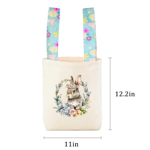 Easter Basket Bunny Canvas Tote Bag, 12.2x11 Inches, Natural Canvas, Hand-Carry, for Gift and Easter Egg Collection - color: A-bunny