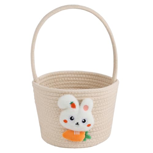 FOIMAS Easter Egg Basket,Easter Bunny Woven Basket for Boys Girls Easter Egg Hunts Game Party Gifts Home School Yard Garden White