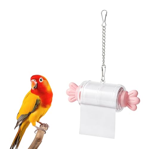 Bird Shredding Toys, Parrot Rolling Paper Play Toy with Hanging Chain, Bird Foraging Roll Paper Holder, Easy to Install Parrot Toy Accessories(Pink)