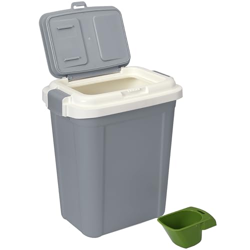 Ashfield & Harkness Airtight Pet Food Grey Storage Container, 23 Qt | Holds 20 lbs of dry food - BPA-free HDPE plastic - silicone airtight seal - scoop included - slim design - color: Grey, size: 20 lbs
