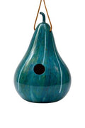 Blue Striped Handmade Gourd Birdhouse, 9–11" Tall | Ink Dyed Natural, 1.5" Entrance Hole for Wrens, Chickadees & Bluebirds, Hanging Garden Decor, With Drainage