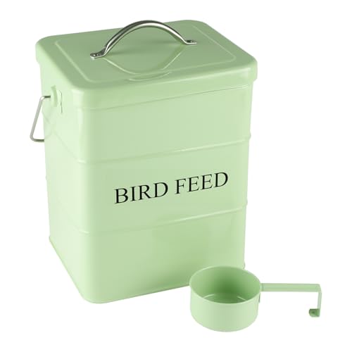 Bird Seed Storage Container Airtight,5~6LB Metal Bird Food Container with Scoop,Wild Bird Seed Tin for Storing Sunflower Seed-Ideal for Outdoor or Indoor-Squirrel proof -Green - color: Green