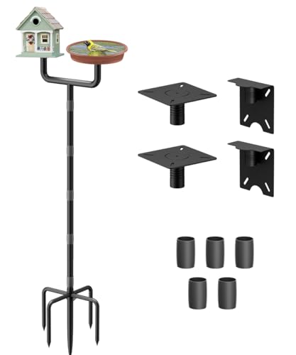 2 Holders Upgrade Bird House Pole with 90inch for Outdoor Bird Feeder Bath, Heavy Duty Adjustable Birdhouse Stand with 4 Plates & 5 Prong Base for Garden, Yard(NO Birdhouse & Birdbath) - style: Two-Head