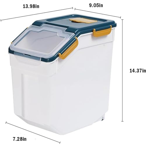 25LB Large Flour Storage Container Bin,4 Pack Airtight Plastic with Wheels Seal Locking Lid Dispenser Organizer Storage Bin with Measuring Cup & Scoop for Flour, Rice, Grain 100LBS Total - color: Blue/30lbs,4counts