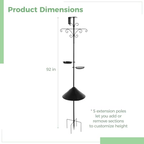 92 in Bird Feeder Pole with Squirrel Proof, Heavy Duty Bird Feeding Station | Standing Bird Feeders for Outdoors with Water Bowl & Mesh Tray, Adjustable Tall Feeder Stand for Plants, Lanterns