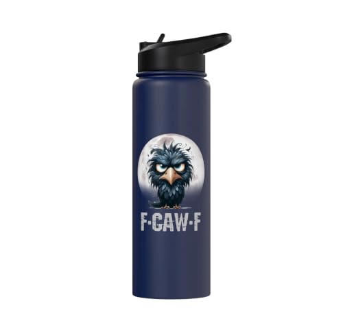 F-Caw-F Black Crow Black Bird Funny Crow F-Caw-F Stainless Steel Insulated Water Bottle - color: Navy Blue