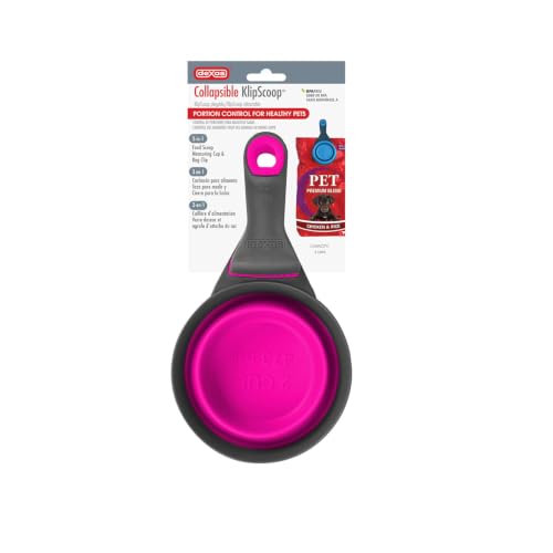 Dexas Popware for Pets Collapsible Klip Scoop, 3-in-1 Pet Food Scoop, Measuring Cup and Bag Clip, 2 Cup Capacity, Fuchsia - color: Fuchsia, size: 2 Cup Capacity