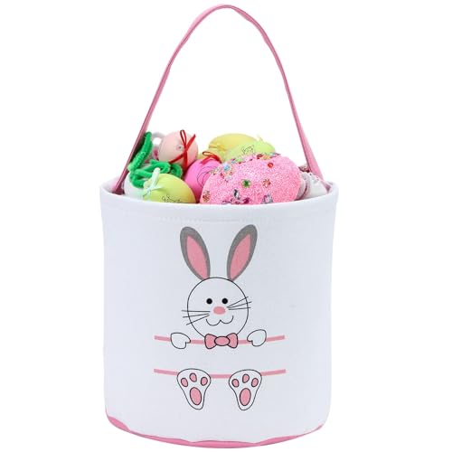 XinblueCo Baseball Basket Easter Baskets for Canvas Easter Egg Hunt Baskets - color: Th-pink New