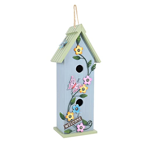 Yinns Hanging Birdhouse, Garden Decorative Wooden Bird House for Outdoor | Hanging Bird Houses for Outdoor, Colorful Flower Two-Tiered for Humming Bird, Bluebird, Wren Nesting - color: E-Two-Tiered Wood