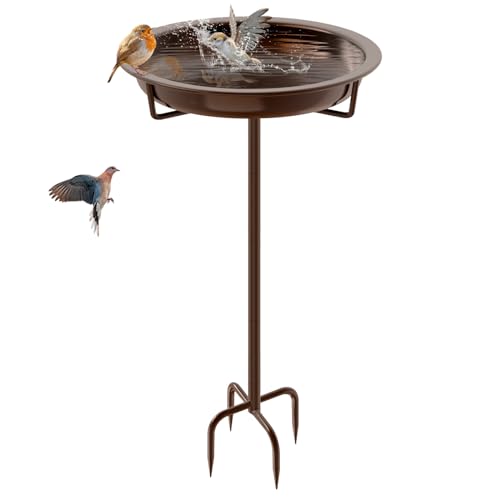 Metal Bird Bath for Outside, 36.2" Height Birdbath Bowl Standing Bird Feeders for Outdoors with 4 Prongs Base Stake, Freestanding Birdfeeders for Garden Yard Lawn Decor (Brown) - color: Brown