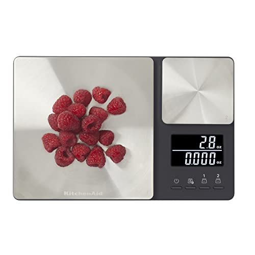 KitchenAid KQ909 Dual Platform Digital Kitchen and Food Scale, 11 pound capacity and Precision 16oz capacity, Black with Stainless Steel - color: Black