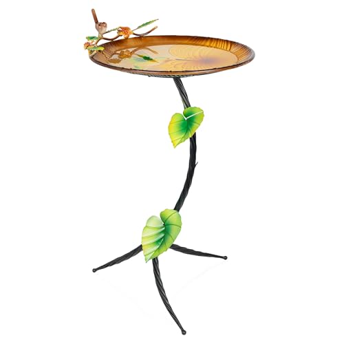 Alpine Corporation 32" H Outdoor Metal Birdbath w/Stylish Stand, Hummingbird Birdbath Bowl and Stand Set, Yellow/Gray - color: Yellow/Gray