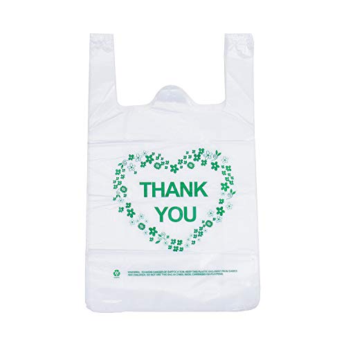 LazyMe Thank You Plastic Bags with Handles, T Shirt Bags 12x20 Inch, 100 Ct | Plastic Grocery Bags for Small Business, Retail Stores and Merchandise, Bolsas De Plastico Para Negocio - color: Green