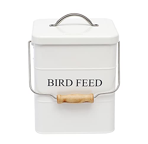 Morezi Bird seed and feed storage tin with lid Included - white-coated carbon steel - tight fitting lids - storage canister tins - White - color: White