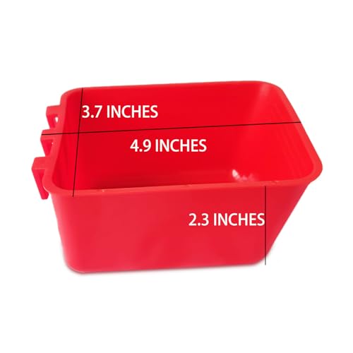 Pack of 20 Cage Cups Birds Feeders Seed Bowl Chicken Feeding Watering Dish Rabbit Water Food Hanging Wire Cages Box 16 oz Coop Cups for Pet Parrot Parakeet Game Fowl Poultry Pigeon - color: Red Square 20 packs 16oz