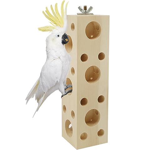 Bird Wooden Block Chewing & Foraging Training Toys for Small Animals - Shredding & Biting Wooden Bird Cage Accessories & Teething Toys for Lovebirds, Parakeets & Cockatiels - size: L