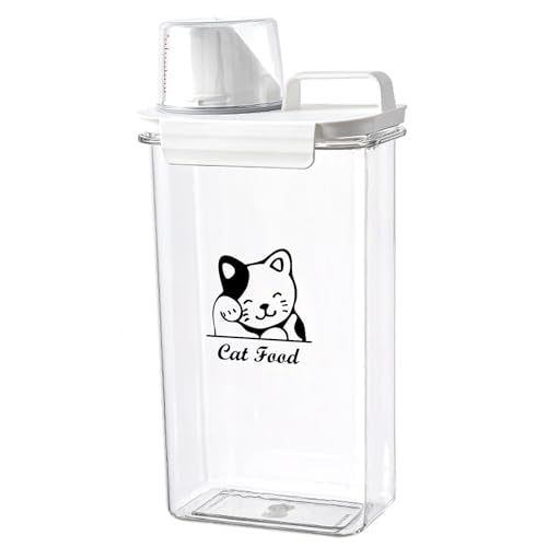 Cat Food Storage Container Small |3lb/2.5 L Clear Plastic Cat Food Treats Container Airtight with Measuring Cup|Portable Pet Food Containers Ideal for Travel| Easy Pour|BPA Free - color: Cat Food