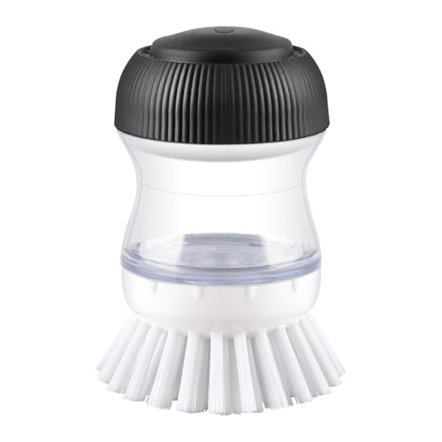 OYV Soap Dispensing Palm Brush, 1-Pack Dish Scrub Brush, Black/Clear/White | Dish Brush with Soap Dispenser, Non-Scratch Nylon Bristles, For Dishes, Pots, Pans And Sinks - color: Black/Clear/White