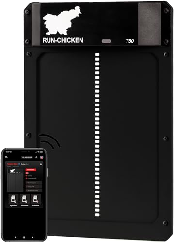 RUN-CHICKEN Door T50 – Automatic Chicken Coop Door Opener, Battery Powered & Weatherproof Aluminum, Smart App & Timer Control, Predator Proof, Easy Install, Reliable All-Season Performance (Onyx)