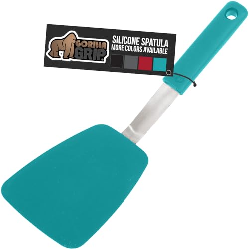 GORILLA GRIP BPA-Free Silicone Spatula for Non Stick Frying Pan, Heat Resistant Flexible Head, Patented Comfortable Rubber Handle, Non-Scratch Kitchen Turner, Flip Burgers, Pancakes, 11.6 in Turquoise - color: Turquoise