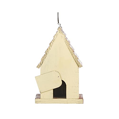 Glitzhome Hanging Bird House for Outdoors, 9" H Hand Painted Wooden Cottage Blue Bird House Garden Birdhouse for Outside for Hummingbird Wren Finch Cardinals Cedar - color: 9"H