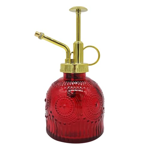 Glass Plant Mister Spray Bottle, 230ML Vintage Plant Spritzer, Succulent Watering Bottle Glass with Top Pump, Small Plants Sprayer Watering Can for Indoor Outdoor House(Red) - color: Red
