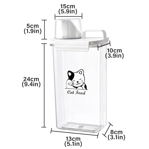 Cat Food Container 2.5L Clear Plastic Cat Food Storage 3 lbs Cat Food Portable Container with Pour Spout/Measuring Cup,Airtight Pet Food Dispenser Ideal for Travel,Camping,Picnic-BPA Free - color: Cat