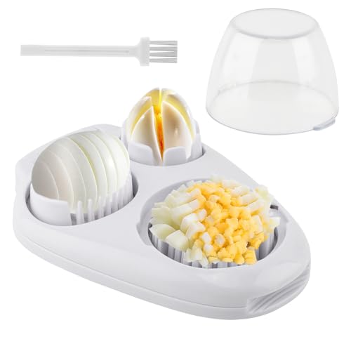 3 in 1 Boiled Egg Slicer, 3 Slice Modes Chopper Cutter with Brush, Manual Egg Slicer Steel Wire Dicer for Hard Boiled Eggs, Kitchen Gadget for Soft Fruit Butter, Labor Saving - color: White