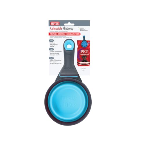 Dexas Popware for Pets Collapsible Klip Scoop, 3-in-1 Pet Food Scoop, Measuring Cup and Bag Clip, 2 Cup Capacity, Blue - color: Blue, size: 2 Cup Capacity